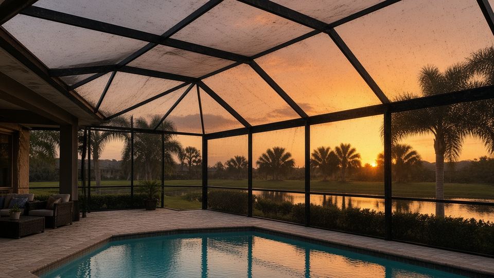 Sun-bleached sagging roof mesh before upgrade